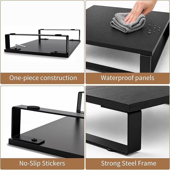 XINYAO 2 Pack Monitor Riser for Desk, Wood and Steel, 16*12*3 inch, Black | Multi-Purpose Desktop Storage Stand for dual monitor setups, TVs, Laptop, Printer, home office use, or gift giving - Image 6