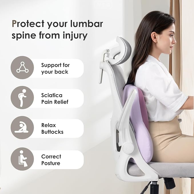 3 PCS Seat Cushion for Carseat Lumbar Support Pillow Car Neck Headrest Pillows Ultrathick Memory Foam Seat Pads Pressure Relief Back Cushion for Office Chair(Purple) - Image 8