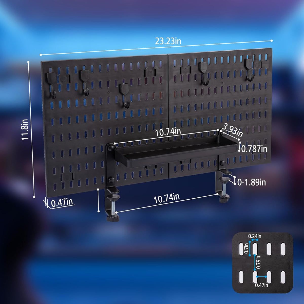Gaming Desk Organizer Clamp-on Pegboard No Drill Storage - Image 6