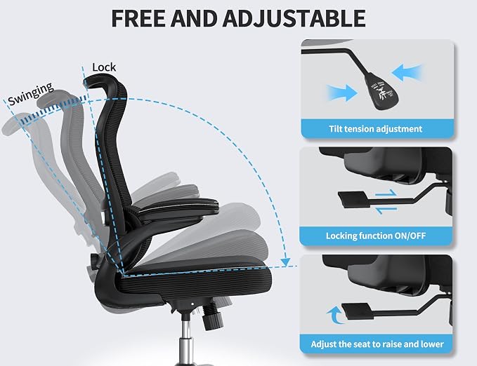 TRALT Office Chair Ergonomic Desk Chair - Gaming Chair with Lumbar Support | 330 LBS Home Office Desk Chairs , Reading Chair with Flip-up Armrests, Comfortable Computer Chairs (1, Black) - Image 6