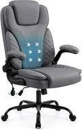 Ergonomic Office Chair, PU Leather High Back Executive Chair with Adjustable Inflatable Lumbar Support and Padded Flip-Up Arms, Recline Swivel Task Computer Chair for Home Office, Gray by Hayelf