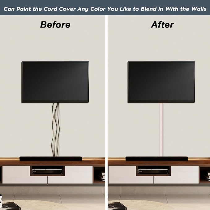 PVC Cord Hider Cable Management Wall, 62.8in TV Cable Hider | Paintable Cable Concealer for Wall Mounted TV, Cable Raceway Beige Wire Hider, Wall Wire Covers for Cords, L15.7inW1.2H0.59in - Image 6