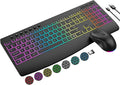 Wireless Keyboard and Mouse Combo, 9 Backlit Effects, 4000mAh Rechargeable Backlit Keyboard with Wrist Rest, 6 Button Mouse, 2.4G Full Size Quiet Keyboard Set for Computer, PC, Laptop, Mac, Windows by EDJO