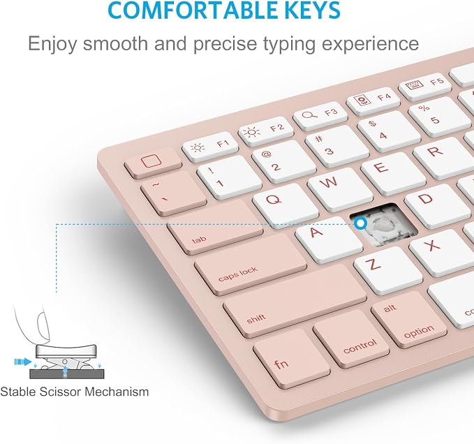 OMOTON Ultra-Slim Bluetooth Keyboard for iPad,iPad Pro/Air/Mini,iPhone | Stable Wireless iOS Keyboard with 12 Multimedia Keys, Portable Size for Office, Business, Travel, School, Pink & Pearl White - Image 6