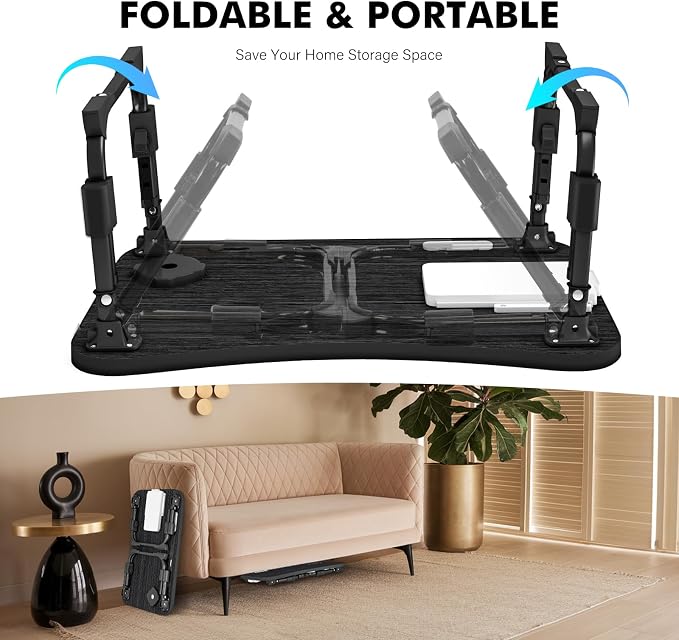 Lap Desk for Bed Adjustable Height, Foldable Bed Table with Storage Drawer, Tablet Slot & Cup Holder, Portable Laptop Stand for Bed & Sofa, Bed Desk for Adults & Kids, Black - Image 7
