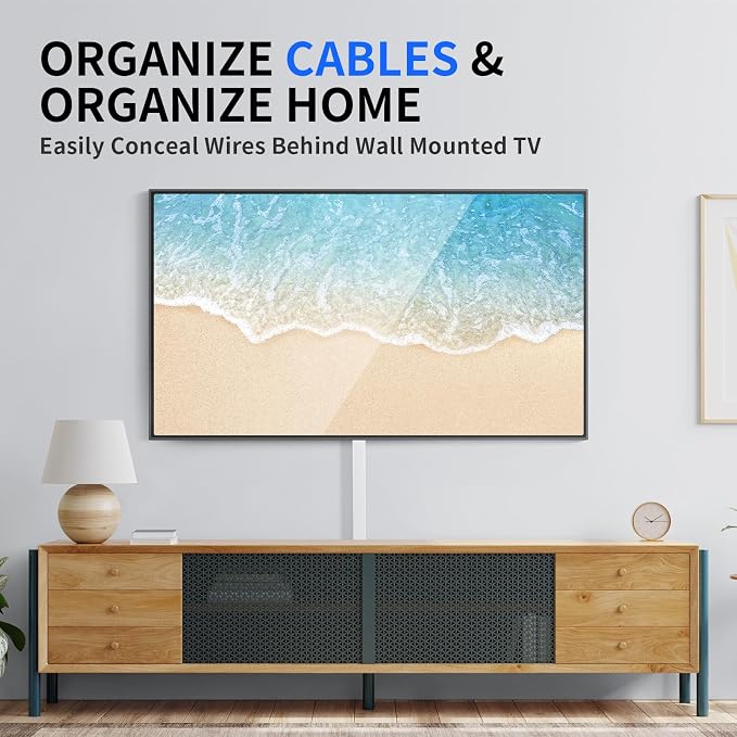 Delamu Cord Hider, 471in Total Cord Covers for Wires on Wall, Paintable Cable Cover for Wall Mounted TV, Easy Install Cable Raceways to Hide 1-2 Cords, 30 Pack, Each 15.7"L x 0.59"W x 0.40"H, White - Image 7