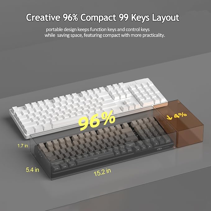MageGee LIGHT100 Wireless Creamy Keyboard, Gasket Structure Hot Swappable, 2.4G/USB-C/BT5.0 RGB Backlit Mechanical Gaming Keyboard for Win/Mac/PC, 8000mAh Battery, Side Printed PBT Keycap, Black - Image 9