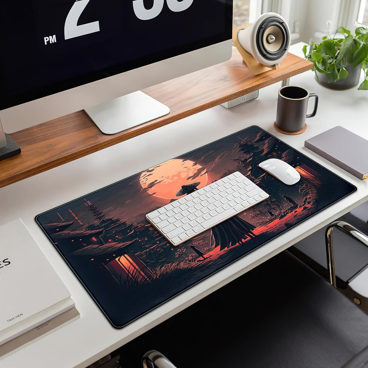 Japanese Landscape Desk Mat Post Moonlight Samurai Mouse Pad Large Dark Aesthetic Desk Pad Gaming Mousepad Extended XXL 31.5 x 15.7 in Laptop Computer Mouse Keyboard Mat - Image 4
