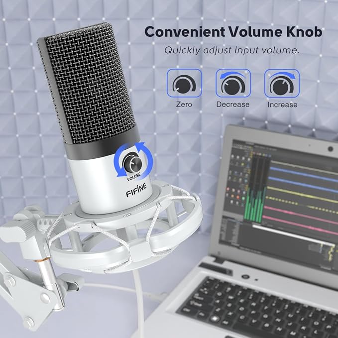 FIFINE T669 White USB Recording Microphone Kit for Vocals, Voice-Over | Studio Condenser Microphone, Metal Boom Arm, 16mm Large Diaphragm, Podcast, Streaming, Music Creation, Singing - Image 3