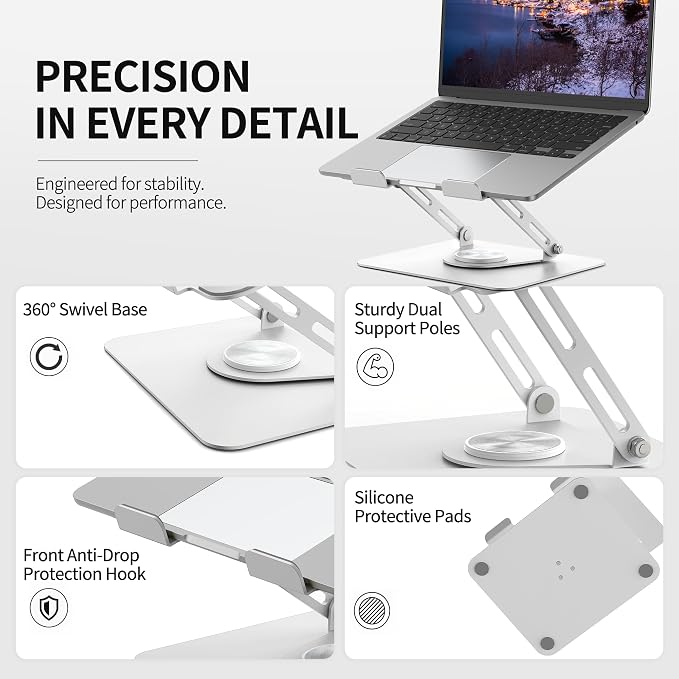 ALASHI Laptop Stand for Desk with 360° Rotating Base, Multi-Angle Adjustable Laptop Stands, Foldable Laptop Riser Compatible with 10 to 17 Inches PC Computer, White - Image 4