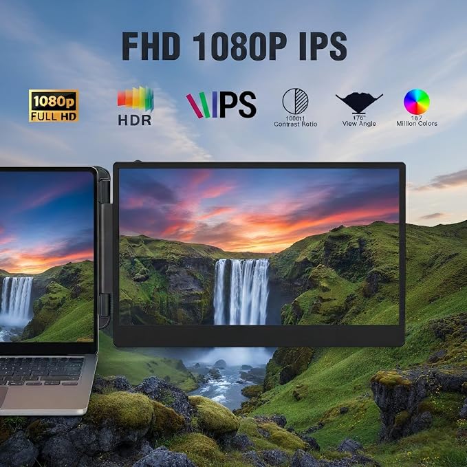 APILDELLA 14" Laptop Screen Extender, FHD 1080P IPS Travel Dual Monitor, 226° Rotation Portable Monitor for Laptops 13-16" with USB-C/HDMI Port, Plug-Play for Win/Mac/Chrome/Android - Image 2