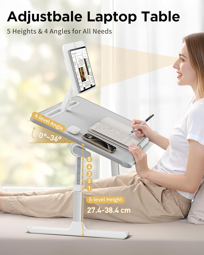 SAIJI Laptop Desk for Bed [XXL Extra Large] with Upgraded Book Stand | Multi-Purpose Lapdesk Bed Tray Desk for Working Writing Reading Drawing (Grey) - Image 5