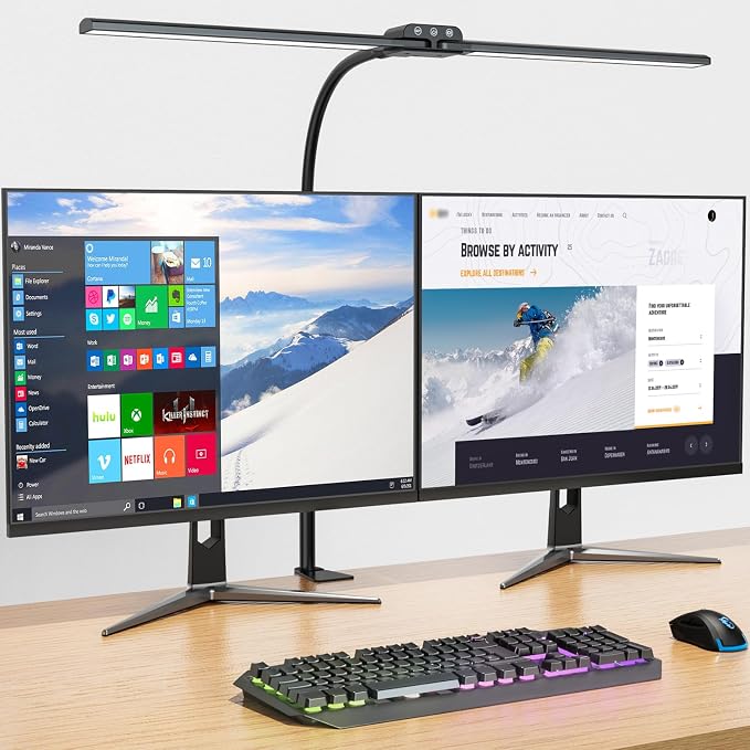 Desk lamp,Double Head LED Desk Lamp with Clamp,Architect Desk Lights for Home Office,Eye-Caring Desktop Office Lamp 4-Brightness 4-Color Table Lamp for Monitor Workbench Study Reading | Eye-Caring Desk Lights for Home Office Monitor Computer Workbench,... by KableRika