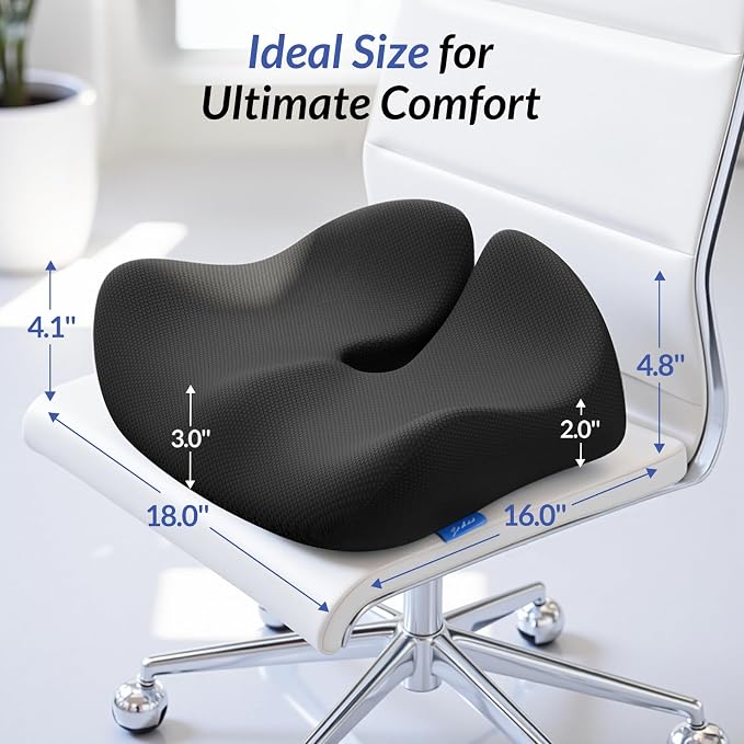 Pioneering Seat Cushion for Pressure Relief, Ergonomic Office Chair Cushion for Sciatica, Back, Hemorrhoids & Tailbone Pain Relief, High-Density Memory Foam Car Seat Cushion with Anti-Slip Base - Image 9