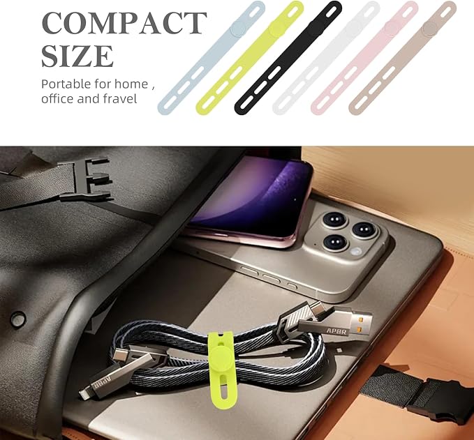 Donruby 30Pcs Silicone Cable Ties, Reusable Cord Organizer Straps, 6 Colors | Adjustable, Multipurpose, 4.7" High-Elasticity Cord Wraps for Bundling Electronics, Home Office School Essentials - Image 7