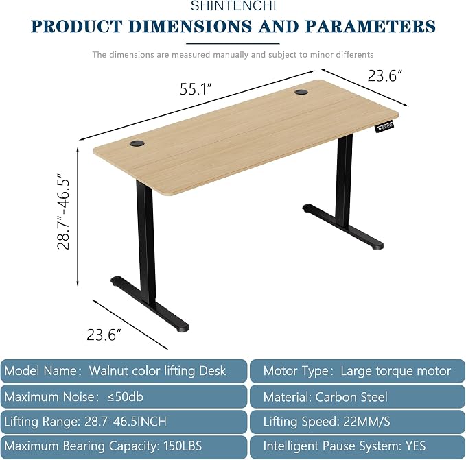 Shintenchi Standing Desk,55x24 Inch Height Adjustable Electric Sit Stand up Desk, Ergonomic Rising Computer Table, Modern Lift Gaming Desk Workstation for Home Office, White - Image 2