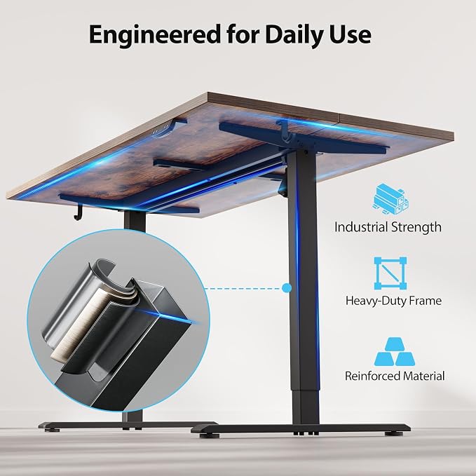 Agilestic 48*28 Inch Height Adjustable Electric Standing Desk, Rustic Brown | Sit Stand Up Computer Desk, Extra Wide desktop, Memory Presets, Stable Steel Frame,154 lbs, Easy Assembly, Splice Board - Image 5
