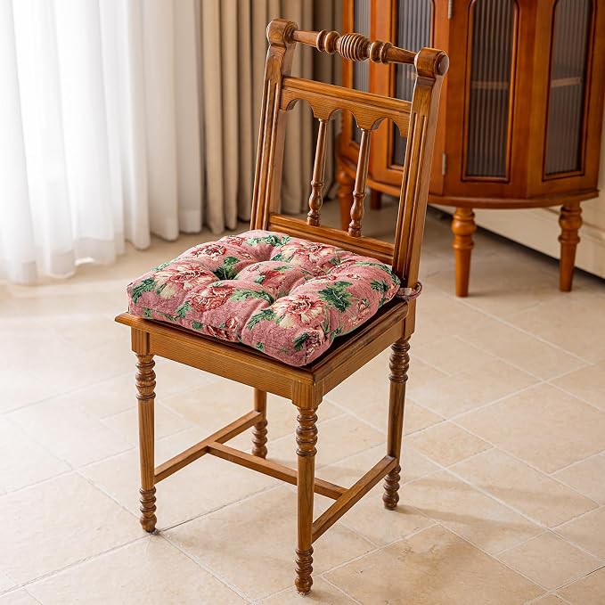 vctops Farmhouse Floral Print Chair Cushions with Ties U-Shaped Soft Comfortable Chair Pads Non Slip Seat Cushions for Indoor Dining Room and Kitchen Chairs (Flower C,16"x16") - Image 2