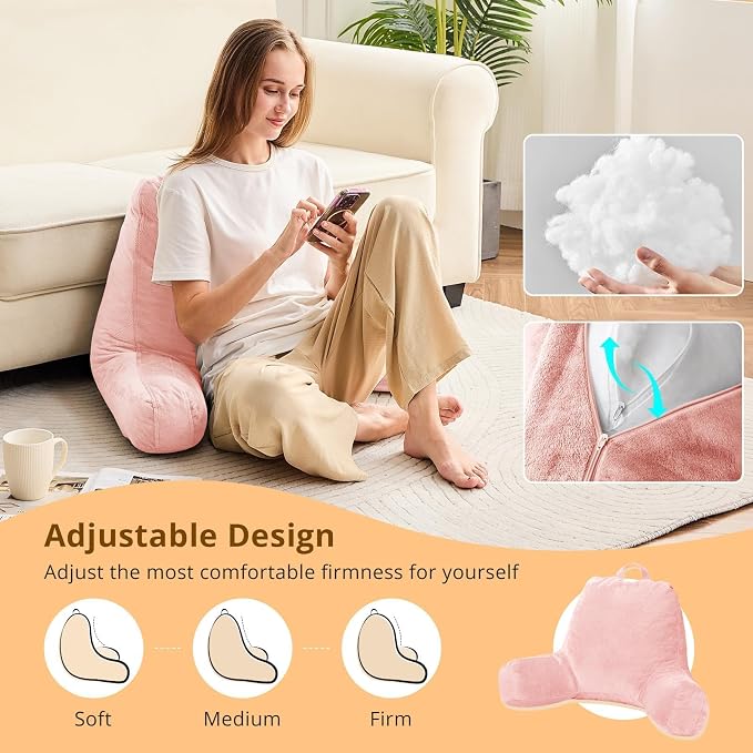 Sasttie Reading Pillow for Bed, Back Pillow for Sitting Up, Peach Pink | 18" Backrest Support Cushion for Couch, Sofa, and Floor, Dorm Essentials, OEKO-TEX, Adjustable Down Alternative Fill - Image 3