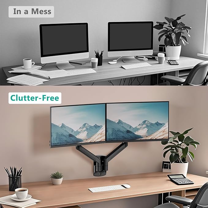 WALI Dual Monitor Wall Mount for 17-32 inch Screens, up to 22 lbs per Arm | Wall Mount Monitor Arms for 2 Monitors, Full Motion with Height Adjustment, Tilt, Swivel, Rotation, VESA 75/100mm (GSWM002) - Image 3