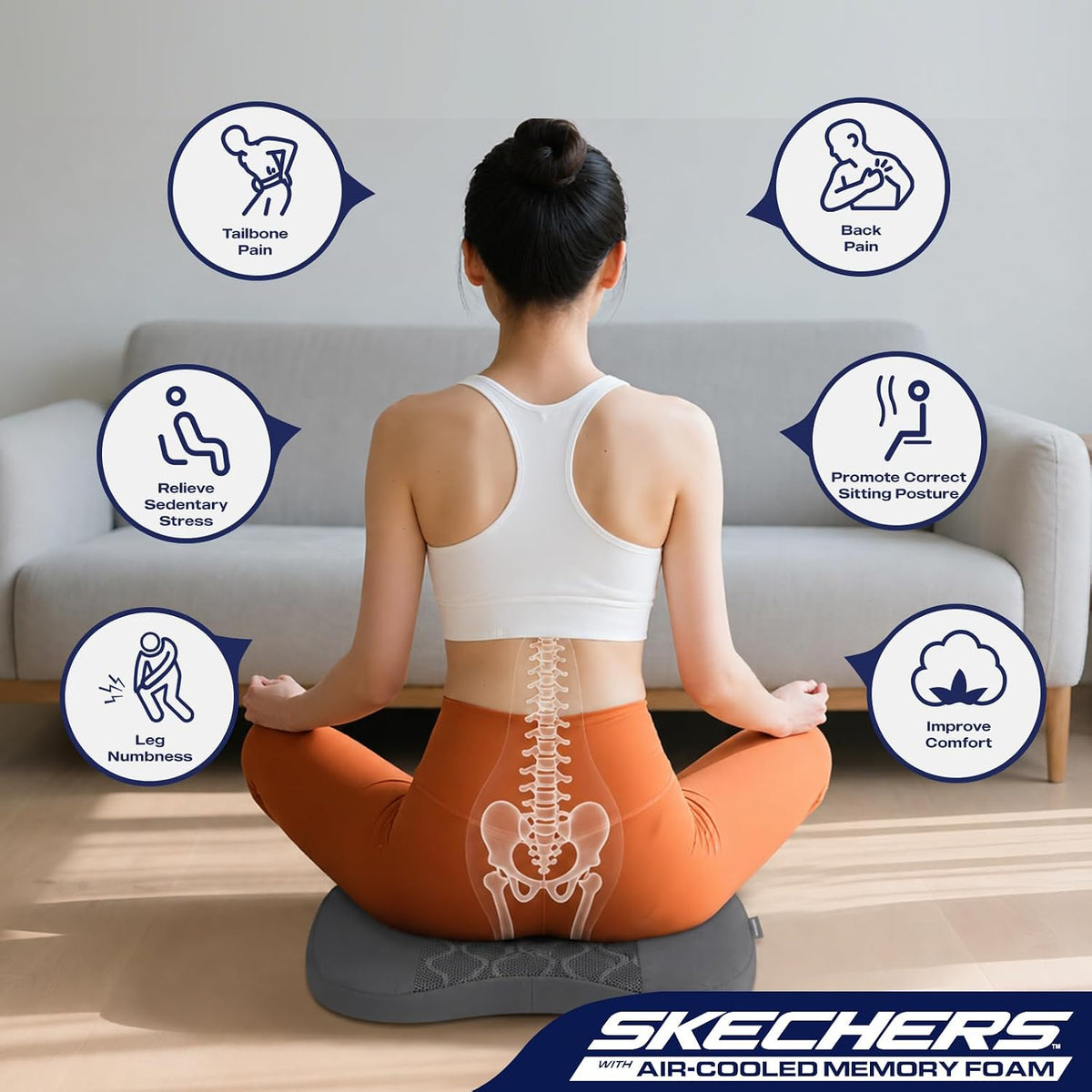 Skechers Seat Cushion, Air-Cooled Memory Foam for Office Chair and Car,Grey - Image 8