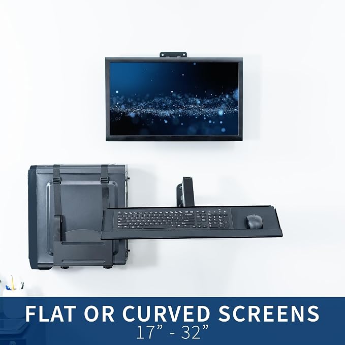 VIVO Sit-Stand 17 to 32 inch Single Monitor Wall Mount with Pneumatic Arm Keyboard Tray and PC Wall Mount Combo, Max VESA 100x100mm, Black, MOUNT-VWKB1P - Image 8