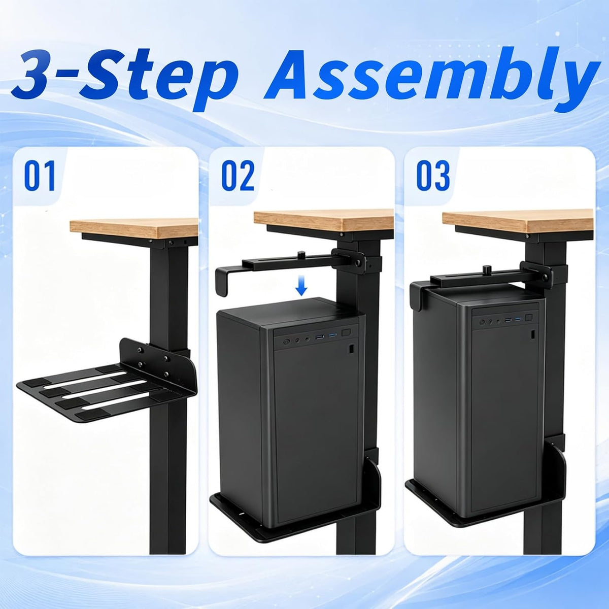 Adjustable Under Desk PC Mount, Width Adjustable from 5.7" to 9.8" - Image 3