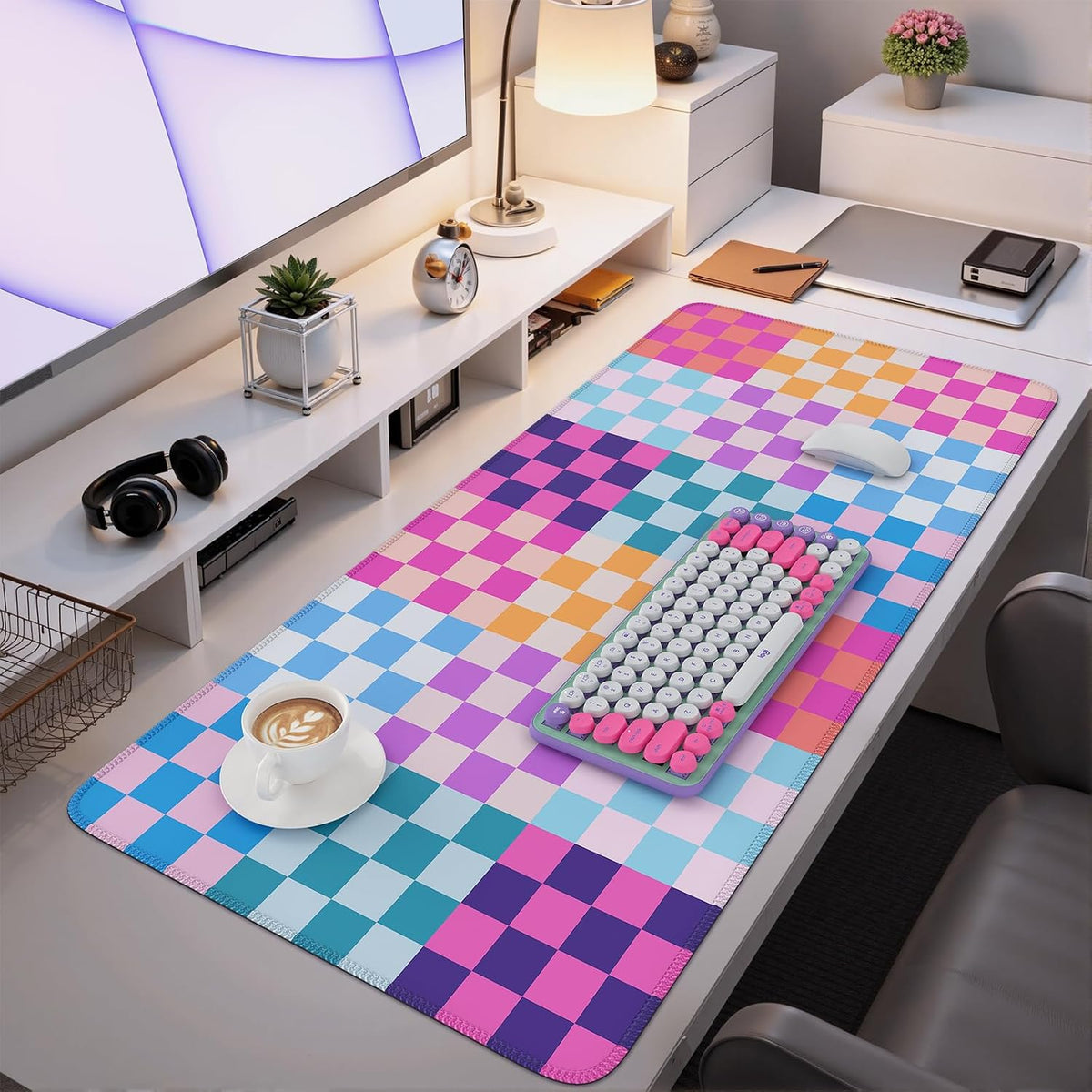 iCasso Desk Matt for Desktop, Cute Desk Pad Mat, Colour Checkered - Image 6