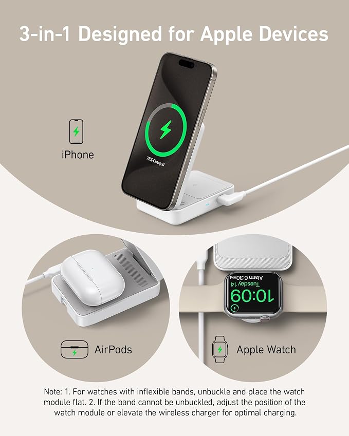 Anker MagGo 3-in-1 MagSafe-Compatible Qi2 15W Foldable Charging Station | Qi2-Certified Wireless Charging Stand for iPhone 17 - 12 Series, AirPods, Apple Watch Ultra(Non-Battery, Adapter Included) - Image 5