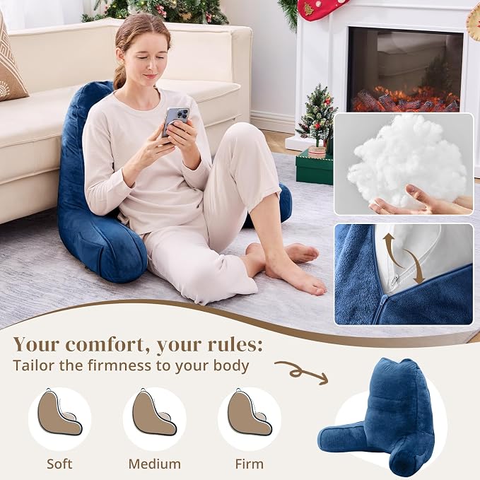 Sasttie Reading Pillow for Bed, Back Pillow for Sitting Up, Navy | 23" Backrest Support Cushion for Couch, Sofa, and Floor, Dorm Essentials, OEKO-TEX, Adjustable Down Alternative Fill - Image 3