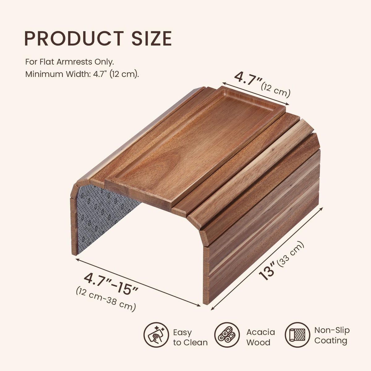 Acacia Wood Folding Sofa Arm Tray with Anti-Slip Pad - Image 4