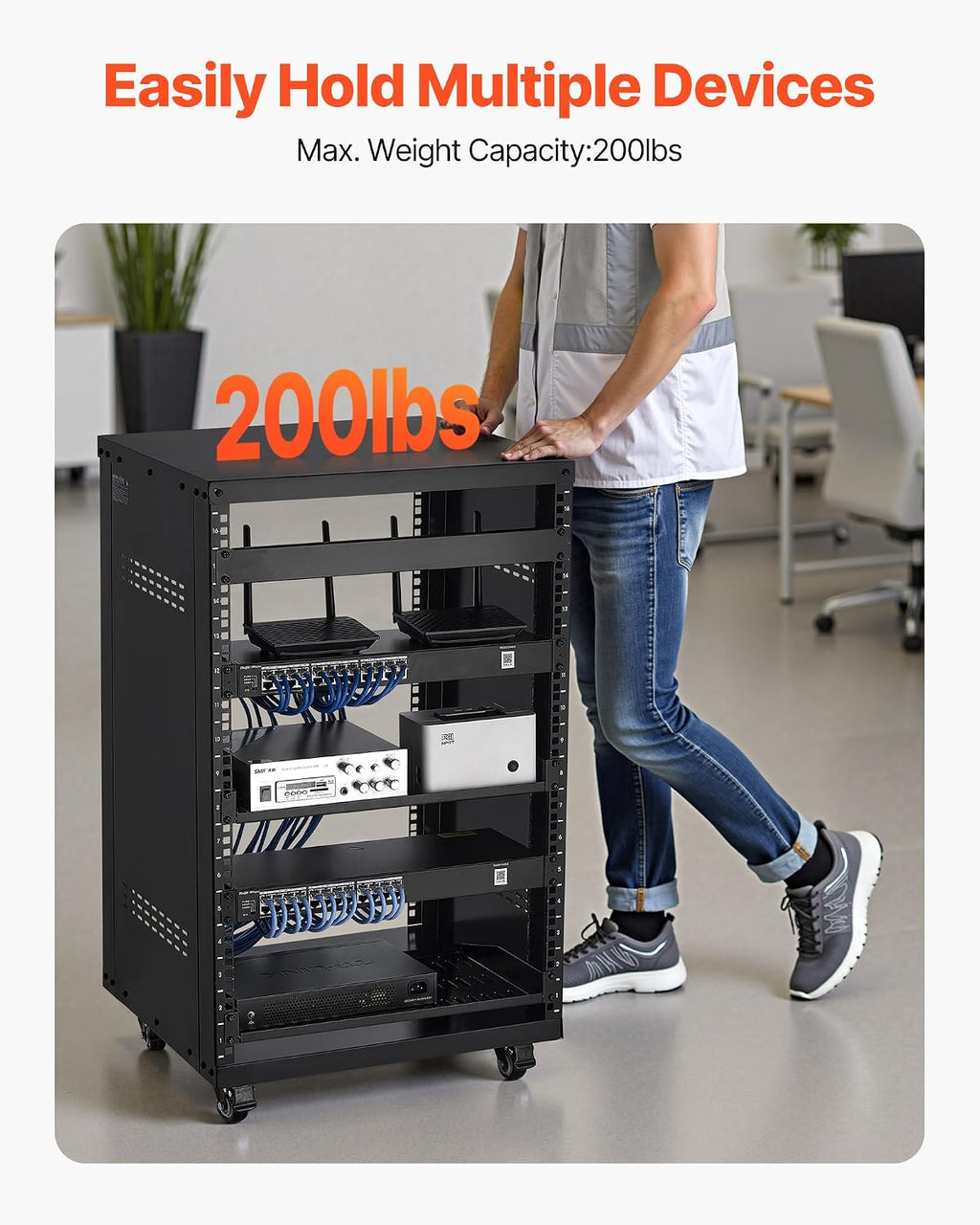 VEVOR 16U AV Rack with 4 Wheels, Network Server Rack Recording Studio Rack - Image 3