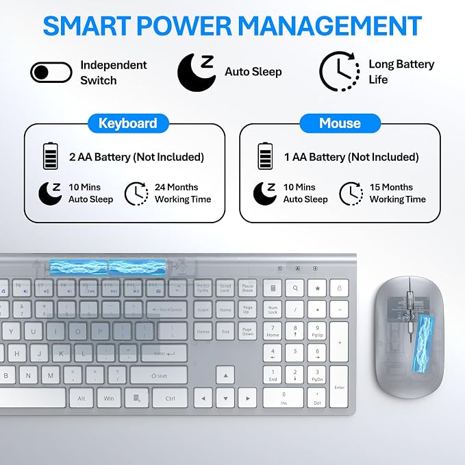 Wireless Keyboard and Mouse Combo, Ultra Slim Full Size Silent Keyboard | Quiet scissor switch keys, ultra slim design, 3 DPI adjustable mouse, 2.4GHz USB, for Computer,Windows, Mac, Laptop, PC - Image 8