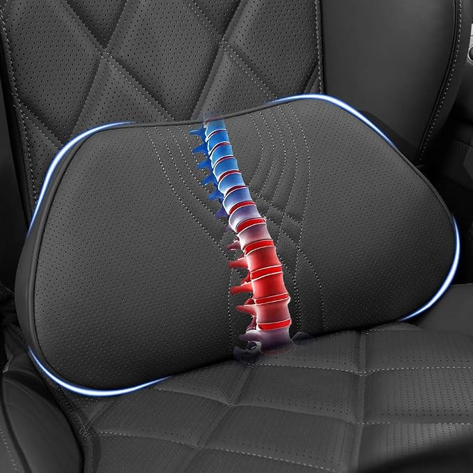 Lumbar Support Pillow for Car Seat, Office Chair, Black, 1PC | Leather Lumbar Pillow Memory Foam Lower Back Cushion for Back Pain Relief Improve Posture, Ergonomic Back Rest Gaming Chair by Dapucarin