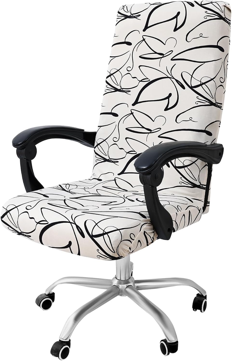 Smiry Stretch Printed Office Computer Desk Chair Covers, Beige and Black by Smiry