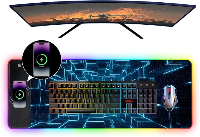 Wireless Charging RGB Gaming Mouse Pad, 31.5 x 11.8 Inch Extended Mouse Mat with Cyber Tunnel Design, LED Desk Pad with 7 Lighting Modes, Non-Slip Base for Gaming & Office - Image 4