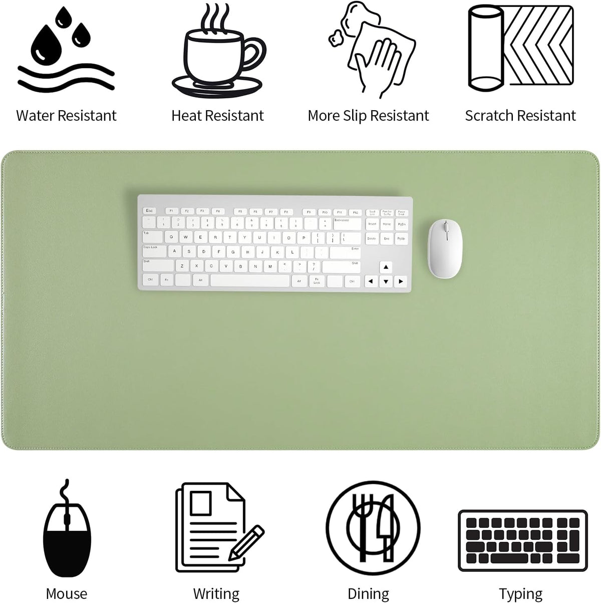 Leather Desk Mat with Stitched Edges, 27.6" x 13.8" Green Keyboard Mat - Image 4