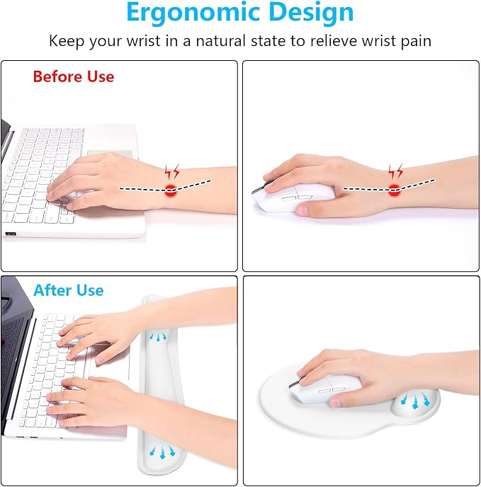 Dapesuom Keyboard Wrist Rest and Mouse Pad with Wrist Support, Memory Foam Cushion for Keyboard and Mouse Set, Ergonomic Desktop Pad Rests with Non Slip Base for Easy Typing & Pain Relief, Ivory White - Image 3