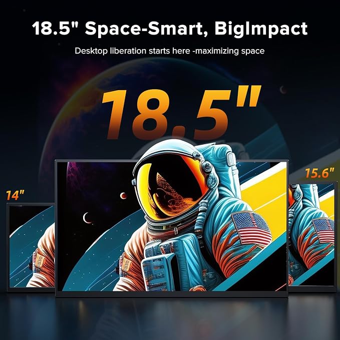 Portable Monitor 18.5'' 120Hz Gaming Monitor, 125%sRGB | 2000:1 | HDR| FreeSync Travel Monitor for Laptop Mac-Book PC, Built-in Stand & Speakers, VESA, USB HDMI Large Second Screen for Game Office - Image 3