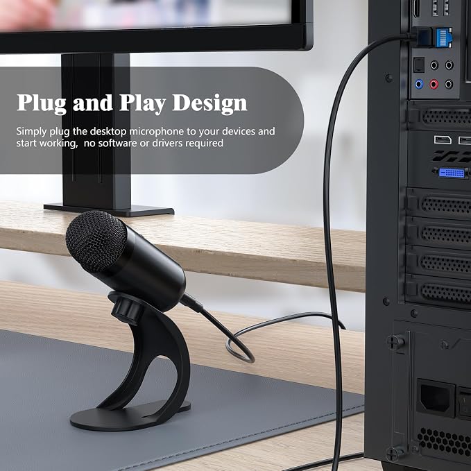 USB Computer Microphone, Podcast Mic Desktop with Mute Button for Recording Streaming, Omnidirectional Condenser, Plug&Play Stand with Volume Control for PC, Laptop, Mac, YouTube - Image 4