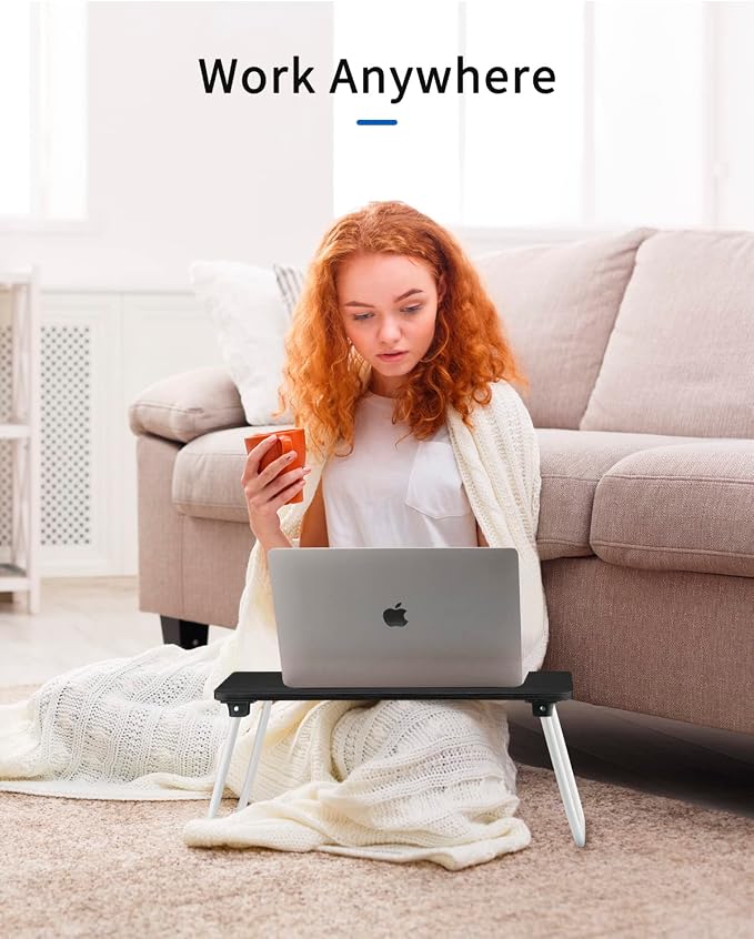 Ruxury Folding Lap Desk Laptop Stand Bed Desk Table Tray, Breakfast Serving Tray, Portable & Lightweight Mini Table for Sofa Couch Floor - Black - Image 2