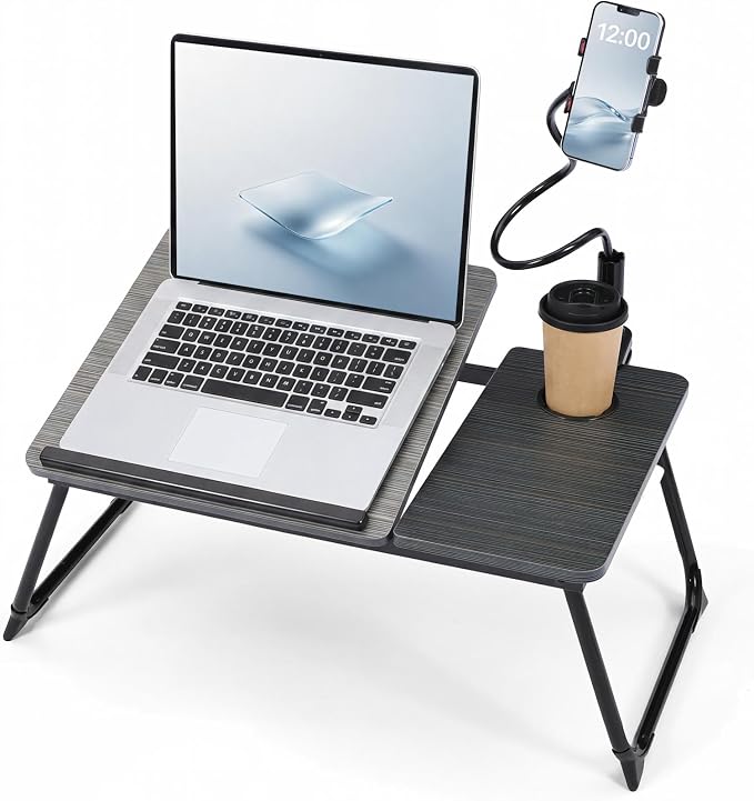 Nuanchu Black 2 Pcs 23.6 in Laptop Desk for Bed with Adjustable Stand, Lap Desks for Adults, Bed Tray with Drawer & Phone Holder, Dorm Room, College Dorm (7 Gears) by Nuanchu