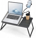 Nuanchu Black 2 Pcs 23.6 in Laptop Desk for Bed with Adjustable Stand, Lap Desks for Adults, Bed Tray with Drawer & Phone Holder, Dorm Room, College Dorm (7 Gears) by Nuanchu