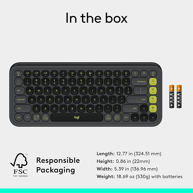 Logitech POP ICON Keys Wireless Bluetooth Keyboard - Graphite and Green | Comfortable typing, Bluetooth, programmable keys, easy-switch up to 3 devices, for laptop, tablet, PC - Image 10