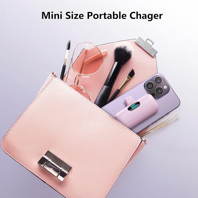Mini Portable Charger for iPhone,Upgraded 5000mAh PD Fast Charging Battery Pack,LCD Display Cute Power Bank Portable Phone Charger for iPhone 14/14 Pro Max/13/13 Pro/12 Pro/11/XS/XR/X/8/7/6-Pink - Image 3