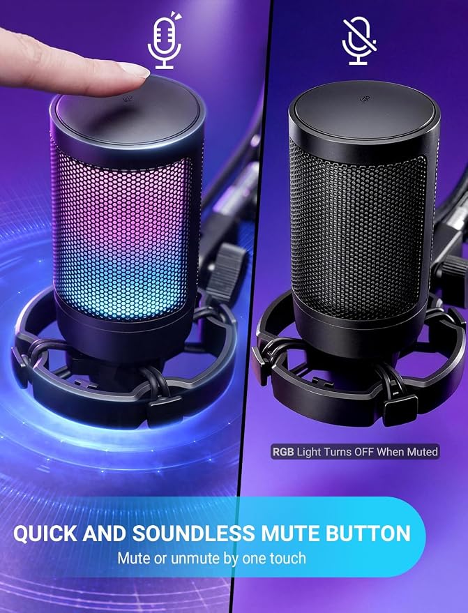 FIFINE AmpliGame A6V USB Gaming Microphone, Condenser RGB Mic for Streaming | Quick Mute, RGB, Gain Control, Tripod Stand, Pop Filter, Shock Mount, for PC/PS5 Discord Twitch Podcasts Videos YouTube - Image 4