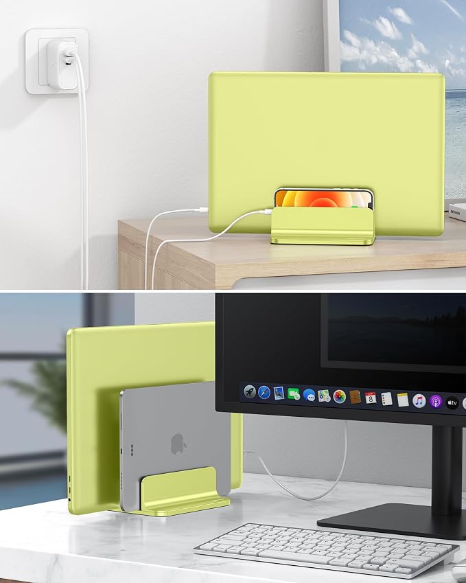 OMOTON Dual Vertical Desk Laptop Stand Holder, Fits MacBook Air/Pro, Citron | Aluminum Laptop Storage Rack for Desk, Adjustable Dock for Up to 17.3 in. Gaming Laptop, Space-Saving Desk Organizer - Image 7