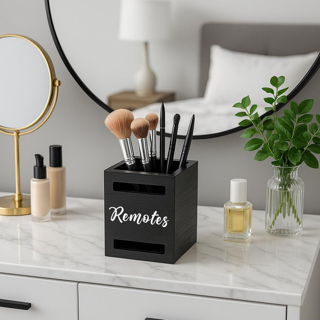 Black Wooden Table Remote Holder Wall Mount Nightstand TV Controller Caddy - Image 8