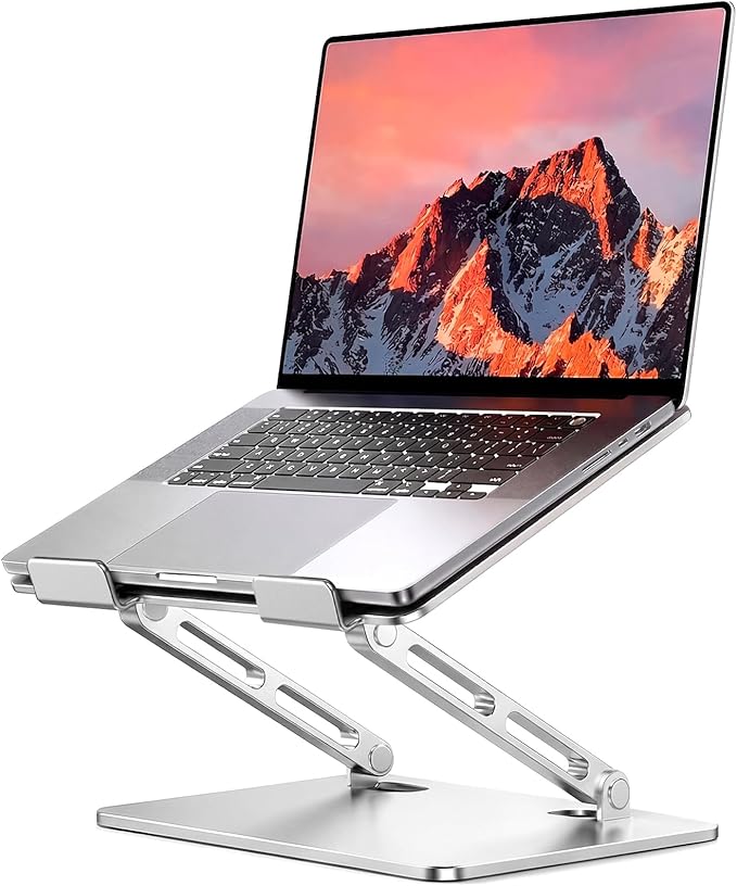 LOXP Aluminum Laptop Stand, Adjustable Laptop Stand for Desk Foldable | Portable Laptop Riser, Ergonomic Computer Notebook Holder for Desk, Office Desk Accessories (10-15.6'') - Silver by LOXP