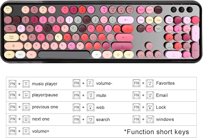 Wireless Keyboard and Mouse Combo,Creamy Retro Round Keys for PC Laptop | Colorful Lipstick Keyboard,Typewriter Style Bubble Keys,Clicky Sound,2.4GHz Full-Size with Number Pad,for Long Nails Desktop - Image 3